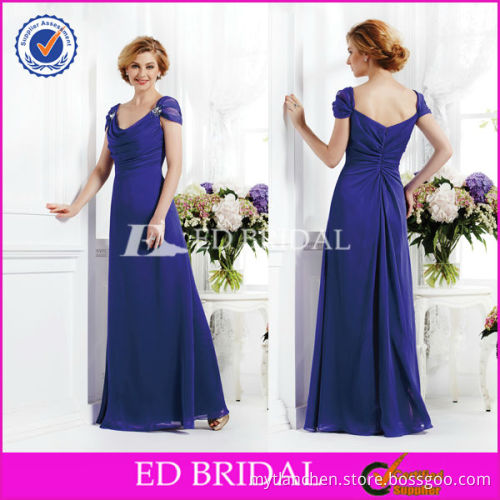 Hot M111 Royal Blue Scoop Neckline Cap Sleeve Chiffon Floor Length Dresses For Mother Of Graduate